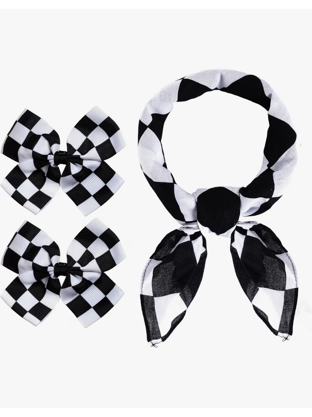 Checkered Hair Bows and Bandana Set